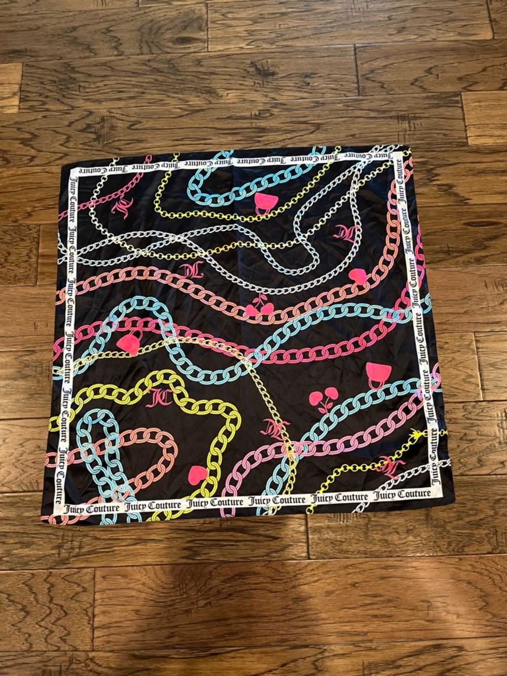 Juicy Couture Black Scarf with Neon Chain Print